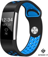 Siliconen Smartwatch bandje - Geschikt voor Fitbit Charge 2 sport band - zwart/blauw - Strap-it Horlogeband / Polsband / Armband - Maat: Maat L