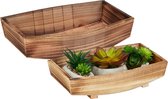 Relaxdays plantenbak hout - set van 2 - bloembak laag - tuindecoratie - houten schaal