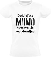 De liefste mama is wel de mijne Dames t-shirt | moederdag | oma | moeder | grappig | cadeau | Wit