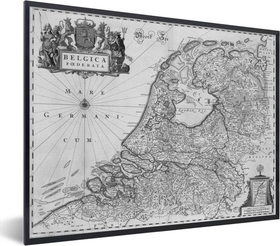 Mos Helemaal droog In hoeveelheid Poster met lijst Historische landkaarten - Zwart wit landkaart van  Nederland fotolijst... | bol.com