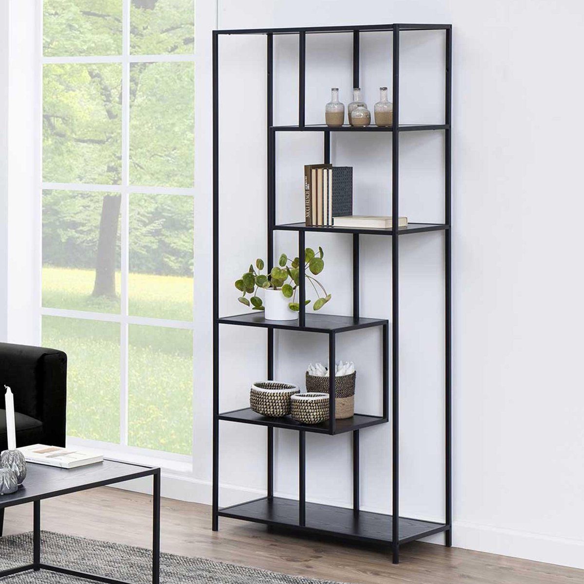 Giga Living Boekenkast Bronx MDF Zwart 77x185cm - Giga Living