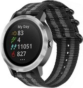 Nylon Smartwatch bandje - Geschikt voor  Garmin Vivoactive 3 nylon gesp band - zwart/grijs - Horlogeband / Polsband / Armband