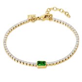 Twice As Nice Armband in goudkleurig edelstaal, witte kristallen en 1 groene rechthoekige kristal  16 cm+3 cm