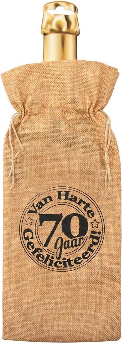 Cadeauverpakking - fles - 70 Jaar - Jute - 42 cm - Paper Dreams