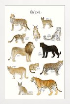 JUNIQE - Poster in houten lijst Wilde katten illustratie -30x45 /Bruin