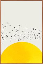 JUNIQE - Poster met kunststof lijst A Thousand Birds -20x30 /Geel
