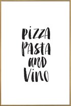 JUNIQE - Poster met kunststof lijst Pizza Pasta And Vino -60x90 /Wit &