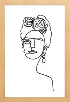 JUNIQE - Poster in houten lijst Frida Kahlo - lijntekening -60x90 /Wit