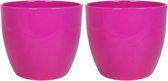 3x stuks bloempot in kleur glanzend fuchsia roze keramiek voor kamerplant H19 x D22.5 cm- plantenpotten binnen