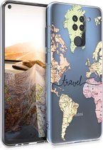 kwmobile telefoonhoesje voor Xiaomi Redmi Note 9 - Hoesje voor smartphone in zwart / meerkleurig / transparant - Travel Wereldkaart design