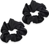 Navaris set van 2 scrunchies - 100% zijde - 2x scrunchie - Haarelastiekjes - Haarwokkels - Haaraccessoires - Voor paardenstaart en knot - Zwart