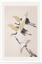 JUNIQE - Poster Vliegende kraanvogels -40x60 /Grijs & Ivoor