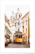 JUNIQE - Poster Tram in Lissabon -60x90 /Geel & Ivoor