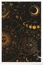 JUNIQE - Poster Astrology Wheel gouden -13x18 /Goud & Zwart