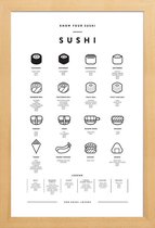 JUNIQE - Poster in houten lijst Sushi infographic -20x30 /Wit & Zwart