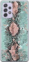 Samsung A72 hoesje siliconen - Slangenprint pastel mint | Samsung Galaxy A72 case | mint | TPU backcover transparant