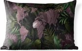 Buitenkussens - Tuin - Paarse wereldkaart met marmerpatroon versierd met tropische bladeren - 50x30 cm