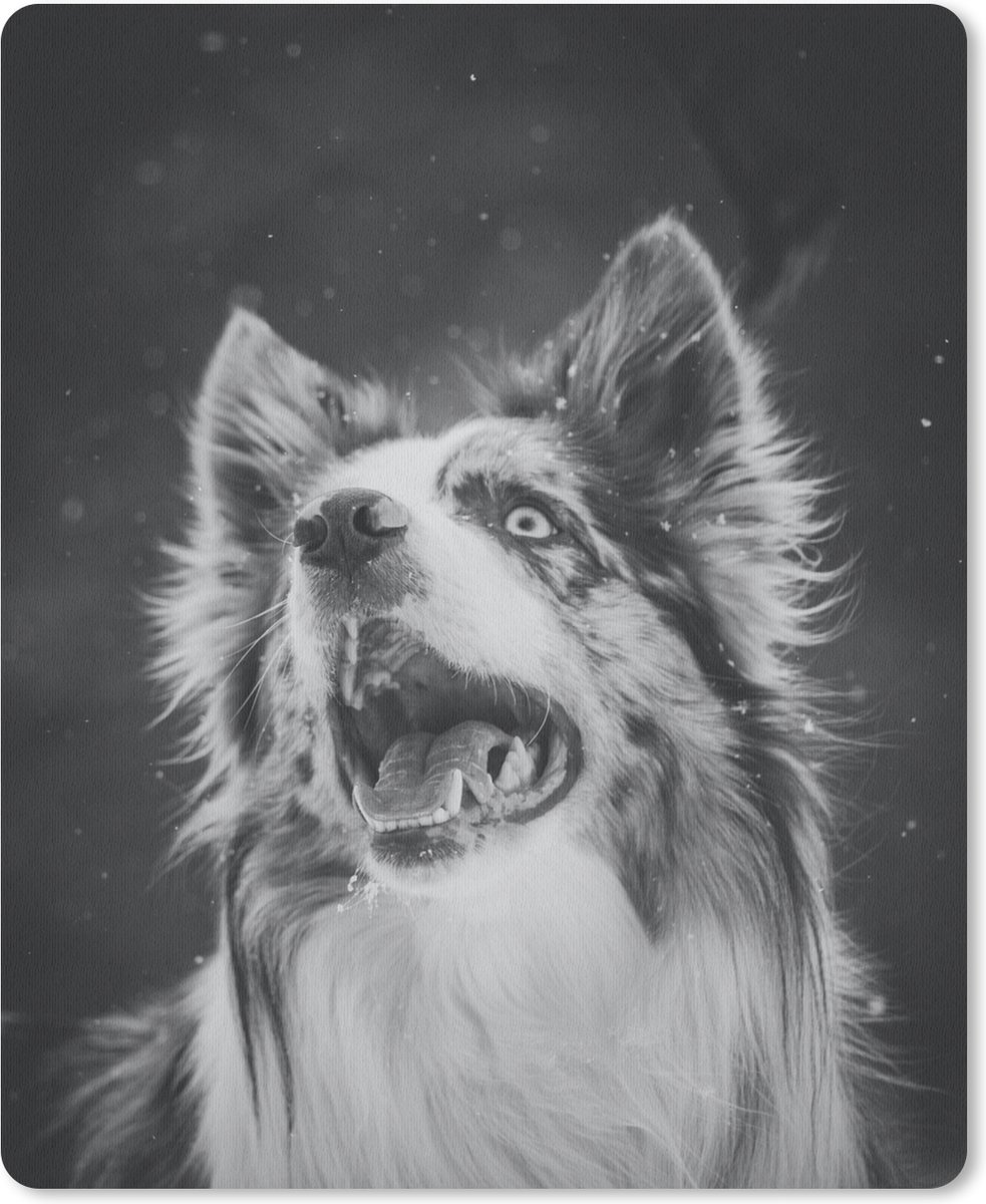 Muismat Dierenprofielen in Zwart-Wit - Dierenportret Bordercollie in zwart-wit muismat rubber - 30x40 cm - Muismat met foto