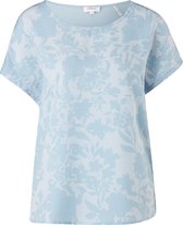 s.Oliver Dames Shirt Korte Mouw - Losse Pasvorm - Brede Halslijn - Blauw met Bloemenprint - Maat L (40)