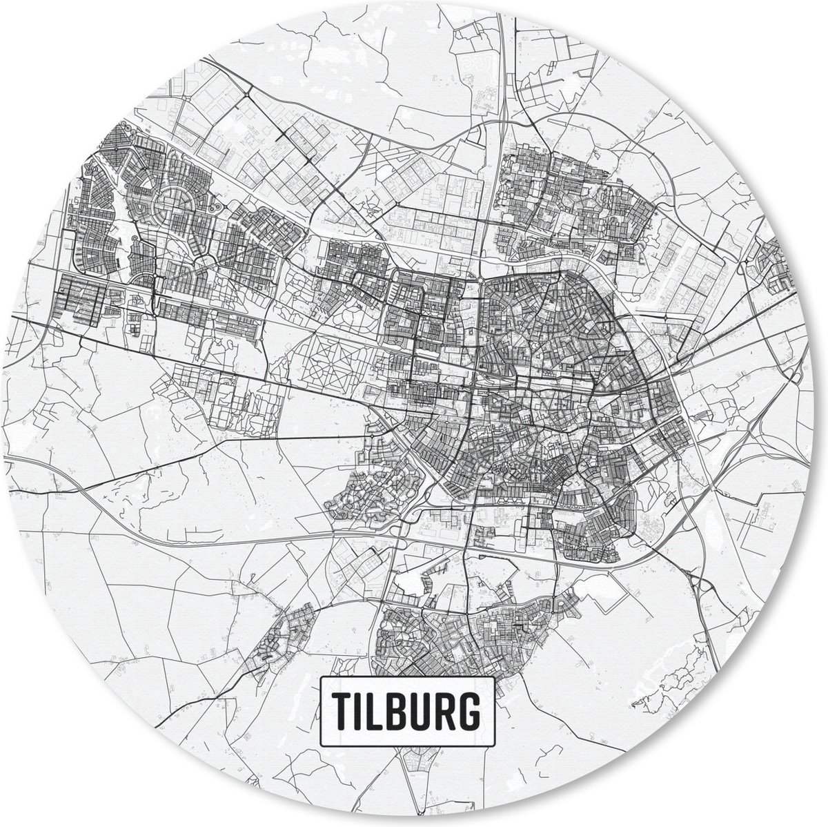 Muismat rond 30x30 cm - Mousepad Stadskaart Tilburg - Ronde muismatten