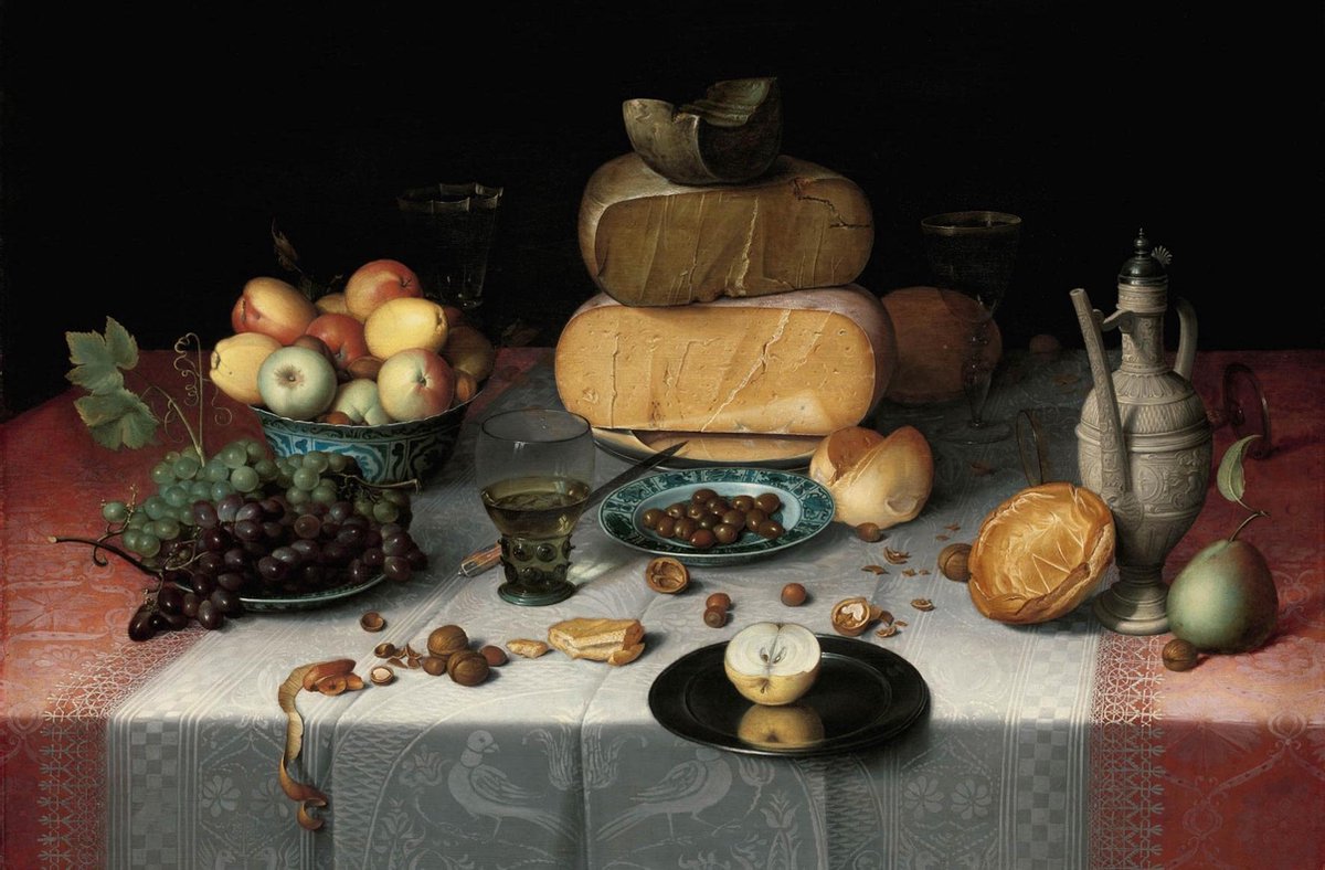 Schilderij - stilleven met kazen - Collectie dutch masters - Dibond wit - 148x98cm
