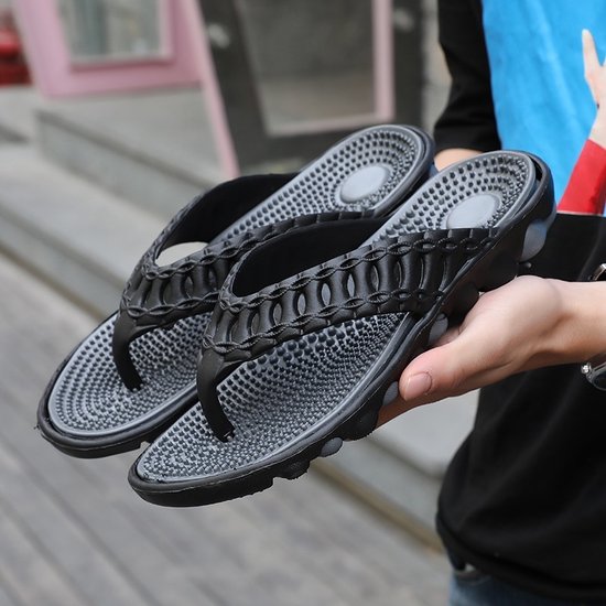 Zachte en comfortabele massagebodem-slippers voor heren (kleur: zwart,  grijs, maat: 45) | bol.com