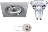 PHILIPS - LED Spot Set - SceneSwitch 827 36D - Prima Borny Pro - GU10 Fitting - Dimbaar - Inbouw Vierkant - Mat Zilver - 1.5W-5W - Warm Wit 2200K-2700K - Kantelbaar - 92mm