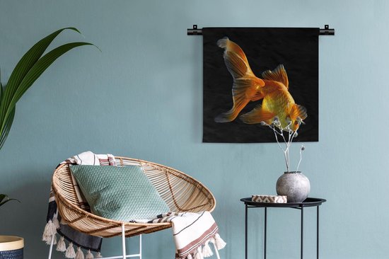 Tapisserie Animaux sur fond noir - Poisson rouge sur fond noir Tapisserie coton 60x60 cm - Tapisserie avec photo