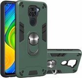 Voor Geschikt voor Xiaomi Redmi Note 9 2 in 1 Armor Series PC + TPU beschermhoes met ringhouder (donkergroen)