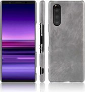 Schokbestendig Litchi Texture PC + PU-hoesje voor Sony Xperia 5 (grijs)