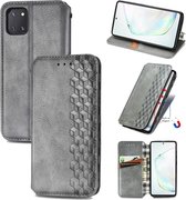 Voor Galaxy Note 10 Lite / A81 / M60S Cubic Grid Pressed Horizontal Flip Magnetic Leather Case met houder & kaartsleuven & portemonnee (grijs)