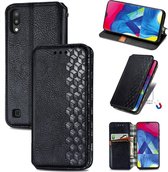 Voor Samsung Galaxy M10 Cubic Grid Pressed Horizontal Flip Magnetic Leather Case met houder & kaartsleuven & portemonnee (zwart)