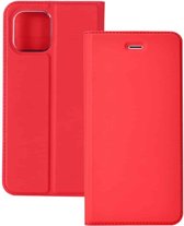 Voor iPhone 12 Ultradunne gewone magnetische TPU + PU lederen tas met houder en kaartsleuf (rood)
