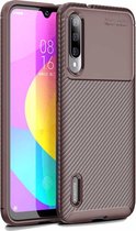 Carbon Fiber Texture Shockproof TPU Case voor Xiaomi Mi CC9e Brown