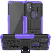 Voor OnePlus Nord N10 5G Bandentextuur Schokbestendig TPU + PC beschermhoes met houder (paars)