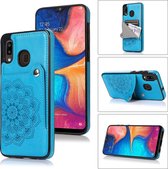 Voor Samsung Galaxy A20 / A30 reliëfpatroon PU + TPU beschermhoes met houder & portemonnee & kaartsleuven (blauw)