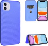 Voor iPhone 12 Carbon Fiber Texture Magnetische Horizontale Flip TPU + PC + PU Leather Case met Card Slot (Blue)
