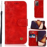 Voor Samsung Galaxy Note 20 Ultra Koperen Gesp Retro Crazy Horse Textuur Horizontale Flip Leren Case met Houder & Kaartsleuven & Portemonnee (Rood)