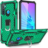 Voor OPPO Realme 5 Cool Armor PC + TPU schokbestendig hoesje met 360 graden rotatieringhouder (donkergroen)