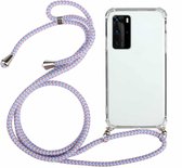 Voor Huawei P40 Pro + Four-Corner Anti-Fall transparante TPU beschermhoes met lanyard (paars)