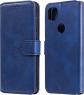 Voor Google Pixel 4a klassieke kalfsstructuur PU + TPU horizontale flip lederen tas, met houder en kaartsleuven en portemonnee (blauw)