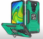 Voor Xiaomi Redmi Note 9 Magnetisch pantser Schokbestendig TPU + pc-hoesje met metalen ringhouder (donkergroen)