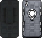 Voor Sony Xperia L1 3 in 1 Cube PC + TPU beschermhoes met 360 graden draaien zilveren ringhouder (grijs)