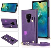 Voor Huawei Mate 20 polsband PU + TPU schokbestendig beschermhoes met crossbody lanyard & houder & kaartsleuf (paars)