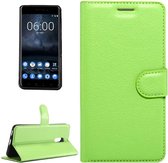 Voor Nokia 6 Litchi Texture Horizontale Flip Leren Case met Magnetische Gesp & Houder & Kaartsleuven & Portemonnee (Groen)