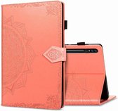 Voor Samsung Galaxy Tab S7 Plus Halverwege Mandala Embossing Patroon Horizontale Flip PU lederen tas met kaartsleuven & houder & penhouder (oranje)