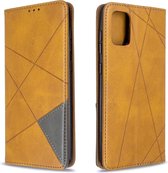 Voor Galaxy A71 Rhombus Texture Horizontale flip magnetische lederen tas met houder en kaartsleuven (geel)