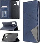 Voor Galaxy A21 Rhombus Texture Horizontal Flip Magnetische lederen tas met houder & kaartsleuven & portemonnee (blauw)