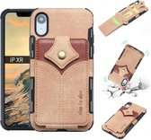 Voor iPhone XR Doek Texture + PU + TPU schokbestendige beschermhoes met kaartsleuven (kaki)