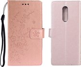 Voor Sony Xperia 1 Plum Blossom Pattern Links en Rechts Flip Leren Case met Beugel & Kaartsleuf & Portemonnee & Lanyard (Rose Gold)